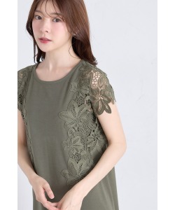 接触冷感♪サイドフラワーレース付きカットソーワンピース  tocco closet(トッコクローゼット) ＊スペシャルプライス品につき返品/キャンセル/配送日指定不可/ラッピング不可/少量在庫のセールの為交換は出来かねる場合がございます。