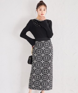 クラシカルアートニットタイトスカート 1月17日(金)オフィシャルサイト限定再販☆【celestia セレスティア】 tocco closet(トッコクローゼット)※少量の在庫確保による再販売の為、交換は出来かねる場合がございます。予めご了承ください。　