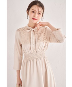 ヨークレース切り替えパール釦ボウタイリボンワンピース 3月31日(月)オフィシャルサイト限定再販☆【clarelith クラレリス】 tocco closet(トッコクローゼット)※少量の在庫確保による再販売の為、交換は出来かねる場合がございます。予めご了承ください。