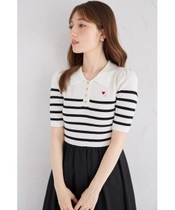 ロゴ刺繍入りポロニットドッキングワンピース 9月11日(木)オフィシャルサイト限定再販☆【colina コリーナ】 tocco closet(トッコクローゼット)※少量の在庫確保による再販売の為、交換は出来かねる場合がございます。予めご了承ください。