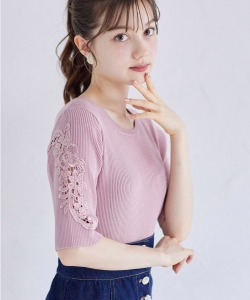 フラワー刺繍スリーブリブニットプルオーバー【correly コレリー】 tocco closet(トッコクローゼット)