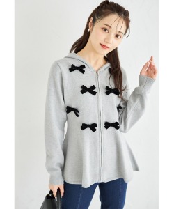 ベロアリボン付きペプラムニットパーカー【daphne ダフネ】 tocco closet(トッコクローゼット)＊スペシャルプライス品につき返品/キャンセル/配送日指定不可/ラッピング不可/少量在庫のセールの為交換は出来かねる場合がございます。