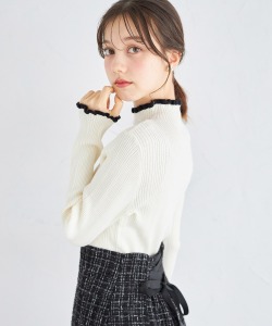 つい触りたくなる柔らか素材♪フリル配色マシュマロタッチリブニットプルオーバー【fendra】 tocco closet＊スペシャルプライス品につき返品/キャンセル/配送日指定不可/ラッピング不可/少量在庫のセールの為交換は出来かねる場合がございます。