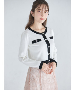 ビジュー装飾バイカラーニットジャケットライクカーディガン【fleaby 】 tocco closet(トッコクローゼット)≪tocco closet luxe≫ ＊スペシャルプライス品につき返品/キャンセル/配送日指定不可/ラッピング不可/少量在庫のセールの為交換は出来かねる場合がございます。