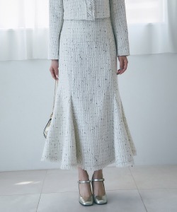 バックレースアップコルセット風スパンコールツイードマーメイドスカート 12月16日(月)オフィシャルサイト限定アイボリー再販☆【foplar フォプラー】《Tweed Collection》※少量の在庫確保による再販売の為、交換は出来かねる場合がございます。予めご了承ください。