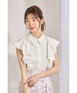 ラインレース装飾ラッフルフリルスリーブブラウス【galens ガレンス】 tocco closet(トッコクローゼット)