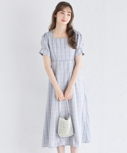 ウエストりぼん付きチェック柄パフスリーブワンピース【grimony グリモニー】 tocco closet　＊スペシャルプライス品につき返品/キャンセル/配送日指定不可/ラッピング不可/少量在庫のセールの為交換は出来かねる場合がございます。