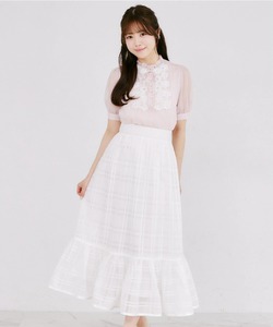 ３ＷＡＹリボン付きパール釦シアーチェックロングスカート Suyunn(スユン) ＊スペシャルプライス品につき返品/キャンセル/配送日指定不可/ラッピング不可/少量在庫のセールの為交換は出来かねる場合がございます。