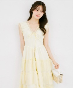 リボン付きメニーフリルティアードワンピース  9月2日(水)オフィシャルサイト限定イエロー再販☆tocco closet(トッコクローゼット)※少量の在庫確保による再販売の為、交換は出来かねる場合がございます。予めご了承ください。
