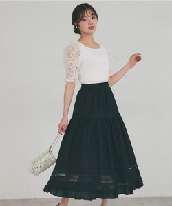 コットンライクレース切り替えティアードタックスカート tocco closet(トッコクローゼット)