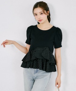 ＵＶカット＆接触冷感＆速乾♪楽して綺麗が叶う異素材アシメフリルリブカットプルオーバー tocco closet(トッコクローゼット)