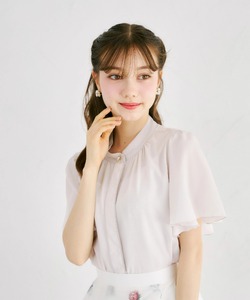 フレアスリーブ配色スタンドカラーブラウス  7月12日(日)再販決定☆tocco closet(トッコクローゼット) ※少量の在庫確保による再販売の為、交換は出来かねる場合がございます。予めご了承ください。