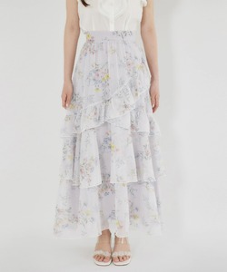 ラメ楊柳フラワープリントアシメフリルティアードスカート tocco closet(トッコクローゼット)※柏木由紀さんはオフホワイト着用 ＊スペシャルプライス品につき返品/キャンセル/配送日指定不可/ラッピング不可/少量在庫のセールの為交換は出来かねる場合がございます。