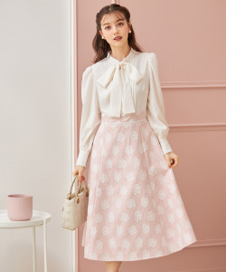 ボウタイリボン付きパール釦フラワーツイードドッキングワンピース 3月10日(月)再販決定☆【jazielle ジャジル】 tocco closet(トッコクローゼット)