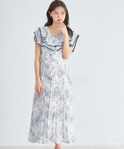 ビックカラーフラワートワルドジュイプリントプリーツワンピース【justicia】 tocco closet　＊スペシャルプライス品につき返品/キャンセル/配送日指定不可/ラッピング不可/少量在庫のセールの為交換は出来かねる場合がございます。