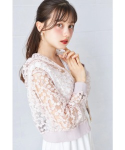 シアーフラワーレース刺繍パール付きジップパーカー【klaria クラリア】 tocco closet(トッコクローゼット) ＊スペシャルプライス品につき返品/キャンセル/配送日指定不可/ラッピング不可/少量在庫のセールの為交換は出来かねる場合がございます。