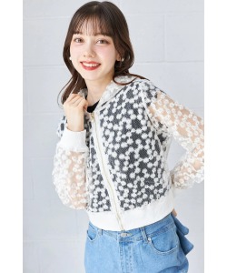 シアーフラワーレース刺繍パール付きジップパーカー【klaria クラリア】 tocco closet(トッコクローゼット) ＊スペシャルプライス品につき返品/キャンセル/配送日指定不可/ラッピング不可/少量在庫のセールの為交換は出来かねる場合がございます。