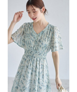 ピンタックフラワープリントウエストシャーリングシフォンワンピース 5/25(土)オフィシャルサイト限定再販☆【lachnis ラシニス】tocco closet(トッコクローゼット)※少量の在庫確保による再販売の為、交換は出来かねる場合がございます。予めご了承ください。