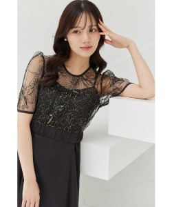 きらきらレーストップス×サテンキャミワンピースＳＥＴ 【ladria ラドリア】 tocco closet(トッコクローゼット)《DressCollection》