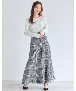 チェックツイード裾フリンジマーメイドスカート【lageria ラジェリア】 tocco closet(トッコクローゼット)　＊スペシャルプライス品につき返品/キャンセル/配送日指定不可/ラッピング不可/少量在庫のセールの為交換は出来かねる場合がございます。