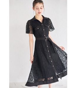ベルト付きレース切り替えシャツワンピース 6月26日(木)再販決定☆【lanisa ラニーサ】 tocco closet(トッコクローゼット)　※ブラック少量の在庫確保による再販売の為、交換は出来かねる場合がございます。予めご了承ください。