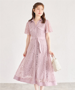 ベルト付きレース切り替えシャツワンピース【lanisa ラニーサ】 tocco closet(トッコクローゼット) ＊スペシャルプライス品につき返品/キャンセル/配送日指定不可/ラッピング不可/少量在庫のセールの為交換は出来かねる場合がございます。