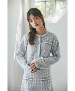 エンブレム釦ツイード風ニットカーディガン【legrina レグリナ】 tocco closet(トッコクローゼット) ＊スペシャルプライス品につき返品/キャンセル/配送日指定不可/ラッピング不可/少量在庫のセールの為交換は出来かねる場合がございます。