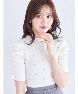 クリアビジュー付きパワーショルダーリブニットプルオーバー 7月29日(月)再販決定☆【lembia レビア】 tocco closet(トッコクローゼット)