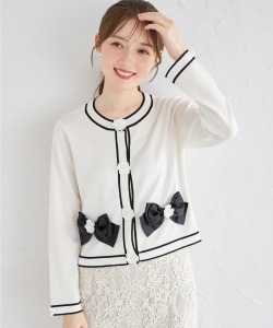 フラワーモチーフ＆リボン付きバイカラーニットカーディガン 1月10日(土)再販決定☆【lepina レピナ】 tocco closet(トッコクローゼット)