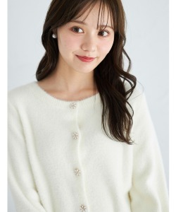 フラワービジュー釦付きラメ入りシャギーニットカーディガン 2月6日(木)再販決定☆【lepria レプリア】 tocco closet(トッコクローゼット)