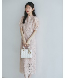 後ろリボン付きパフスリーブレースタイトワンピース【leronia レロニア】tocco closet(トッコクローゼット) ＊スペシャルプライス品につき返品/キャンセル/配送日指定不可/ラッピング不可/少量在庫のセールの為交換は出来かねる場合がございます。