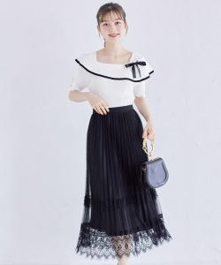 レース付きプリーツチュールフレアスカート【leshin レシン】 tocco closet(トッコクローゼット)　＊スペシャルプライス品につき返品/キャンセル/配送日指定不可/ラッピング不可/少量在庫のセールの為交換は出来かねる場合がございます。