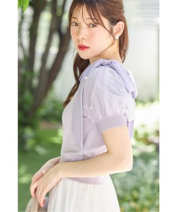 ２ＷＡＹシフォンリボン付きパール装飾チュールパフスリーブニットプルオーバー【loyema ロイーマ】 tocco closet(トッコクローゼット)