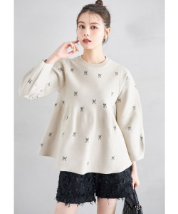 リボンジャガードニットプルオーバー【luciane ルシアン】 tocco closet　＊スペシャルプライス品につき返品/キャンセル/配送日指定不可/ラッピング不可/少量在庫のセールの為交換は出来かねる場合がございます。