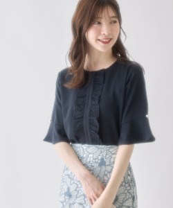 パール付きフレアスリーブフロントフリルブラウス8月9日(水)再販決定☆【luntay ランテイ】 tocco closet(トッコクローゼット)