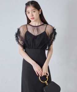 ポケット付きフリルチュールドッキングワンピース【lypath リーパス】 tocco closet(トッコクローゼット)　＊スペシャルプライス品につき返品/キャンセル/配送日指定不可/ラッピング不可/少量在庫のセールの為交換は出来かねる場合がございます。