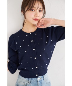 エトワールビジュー付きニットカーディガン【maliora マリオラ】 tocco closet ＊スペシャルプライス品につき返品/キャンセル/配送日指定不可/ラッピング不可/少量在庫のセールの為交換は出来かねる場合がございます。