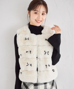 リボン付きファーベスト 12月19日(木)オフィシャルサイト限定再販☆【mariana マリアナ】 tocco closet(トッコクローゼット)※少量の在庫確保による再販売の為、交換は出来かねる場合がございます。予めご了承ください。