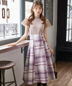 ウエストダーツチェック柄フレアスカート 【martone マトーネ】tocco closet(トッコクローゼット)《SummerBlack2025》《ReStockItem》※ブラック少量の在庫確保による再販売の為、交換は出来かねる場合がございます。