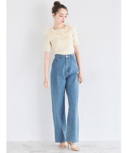 ラインストーン付きデニムパンツ【matisle マティスル】 tocco closet(トッコクローゼット)＊スペシャルプライス品につき返品/キャンセル/配送日指定不可/ラッピング不可/少量在庫のセールの為交換は出来かねる場合がございます。