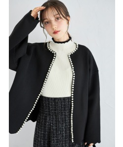 裾スカラップパールトリミングカーディガン【mazara】 tocco closet《Knit Collection》＊スペシャルプライス品につき返品/キャンセル/配送日指定不可/ラッピング不可/少量在庫のセールの為交換は出来かねる場合がございます。