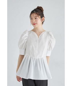 ハート釦ハートネックパワーショルダーペプラムブラウス【merase ミラース】 ≪tocco closet luxe≫＊スペシャルプライス品につき返品/キャンセル/配送日指定不可/ラッピング不可/少量在庫のセールの為交換は出来かねる場合がございます。
