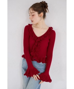 ラッフルフリルリブニットプルオーバー 12月3日(水)オフィシャルサイト限定レッド再販☆【mevie ミーヴィ】 tocco closet(トッコクローゼット)