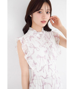 再販予定！入荷連絡受付中☆リボン＆フリル付きウエストシャーリングリボンプリントプリーツワンピース  tocco closet(トッコクローゼット)《ReStockItem》《Spring Onepiece Collection》