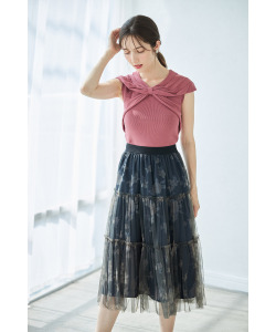 フラワープリントチュールフリルティアードスカート【nasley ナスリー】 tocco closet ＊スペシャルプライス品につき返品/キャンセル/配送日指定不可/ラッピング不可/少量在庫のセールの為交換は出来かねる場合がございます。