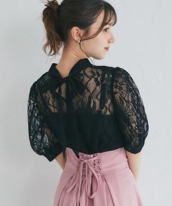 インナーキャミソール付きボウタイリボンレースブラウス【naulars ナラース】 tocco closet(トッコクローゼット)　＊スペシャルプライス品につき返品/キャンセル/配送日指定不可/ラッピング不可/少量在庫のセールの為交換は出来かねる場合がございます。