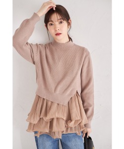 リブニット×プリーツシフォンレイヤードトップス 1月17日(金)オフィシャルサイト限定再販☆【pionara ピオナラ】 tocco closet(トッコクローゼット)※少量の在庫確保による再販売の為、交換は出来かねる場合がございます。予めご了承ください。