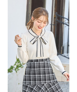 配色ライン入りボウタイりぼんニットプルオーバー    【racady ラカディ】 tocco closet(トッコクローゼット)※少量の在庫確保による再販売の為、交換は出来かねる場合がございます。