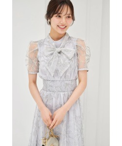２ＷＡＹボウタイリボン付きチュール刺繍ウエストシャーリングワンピース  12月12日(金)アイスグレー再販決定☆【rafina リフィーナ】 tocco closet(トッコクローゼット)　《DressCollection》
