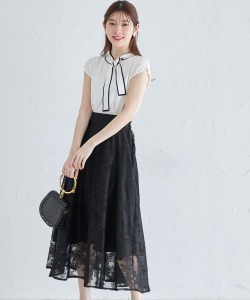 ナチュラルメッシュフラワーレースフレアスカート【richem リシェム】 tocco closet(トッコクローゼット)